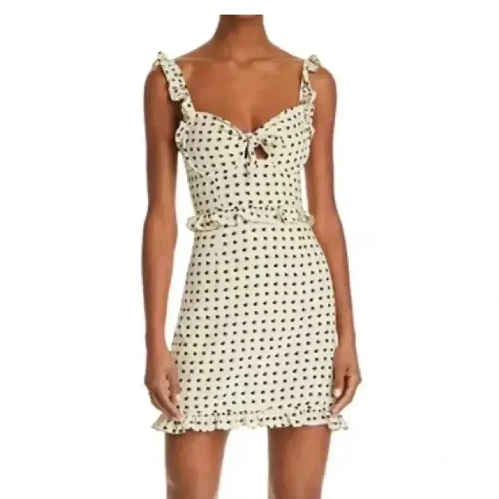 For love and lemons sweetheart ruffle mini dress size large cream black hearts